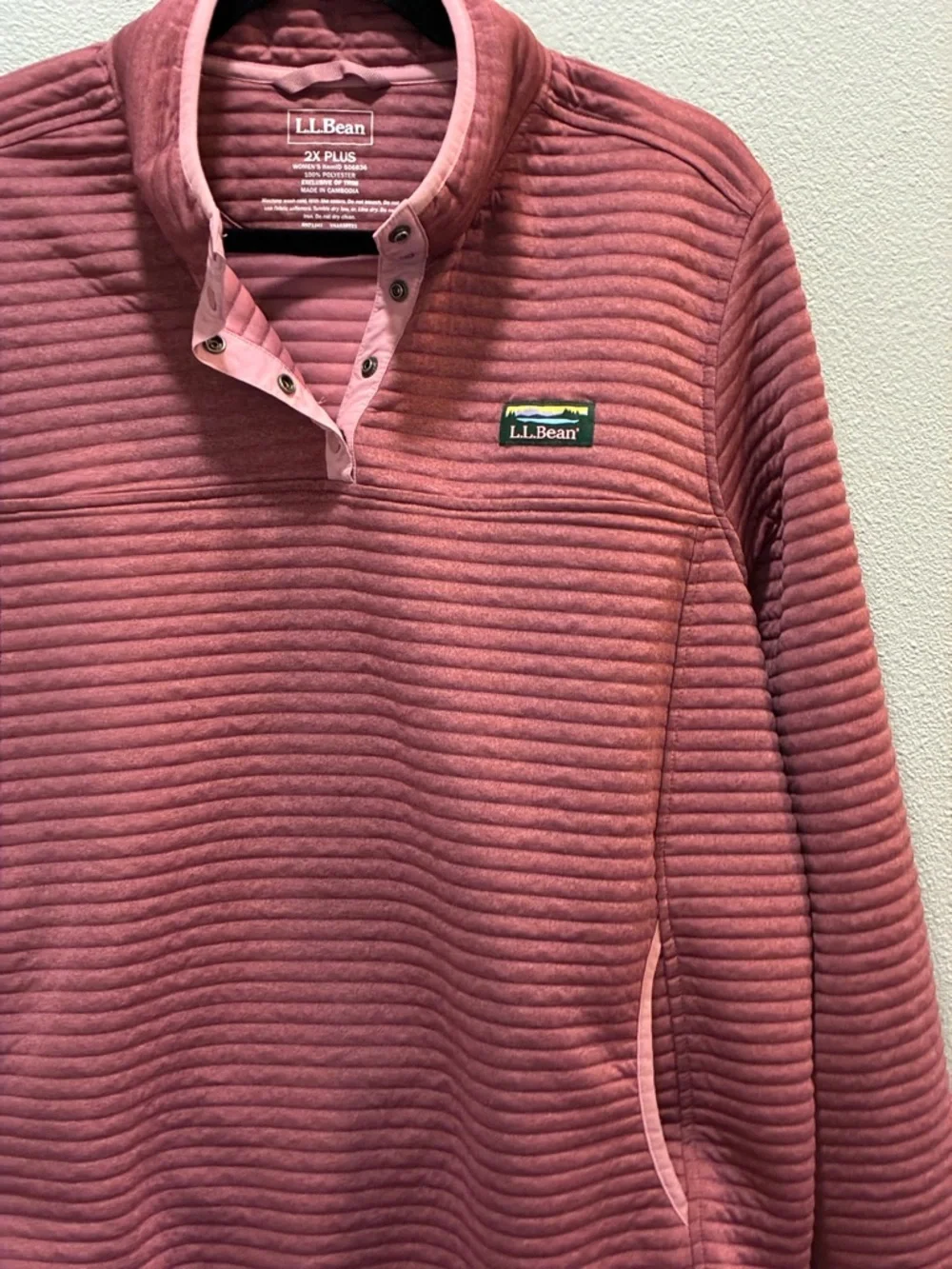 L.L. Bean Textured Pullover Snap Neck Fleece Rose Sweatshirt Women’s Size 2XL - Picture 3 of 5